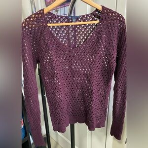 American Eagle Outfitters Deep Purple V-Neck Sweater
Open knit crocheted sweater